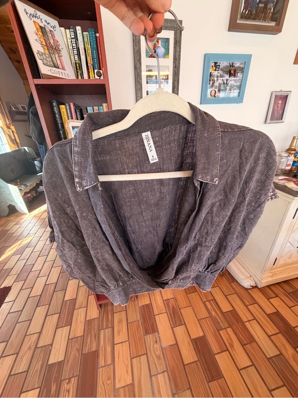 Zenana Outfitters Washed Charcoal Gray Wrap-Front Blouse